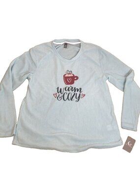 PJ Couture Blue Pajama Top Warm Cozy Coffee Soft Comfy Knit Fleece  Womens Size